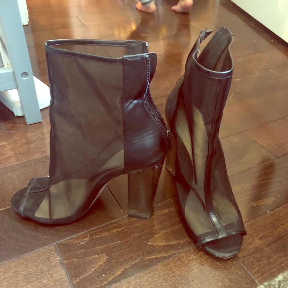Aldo Black mesh peep toe boot heels